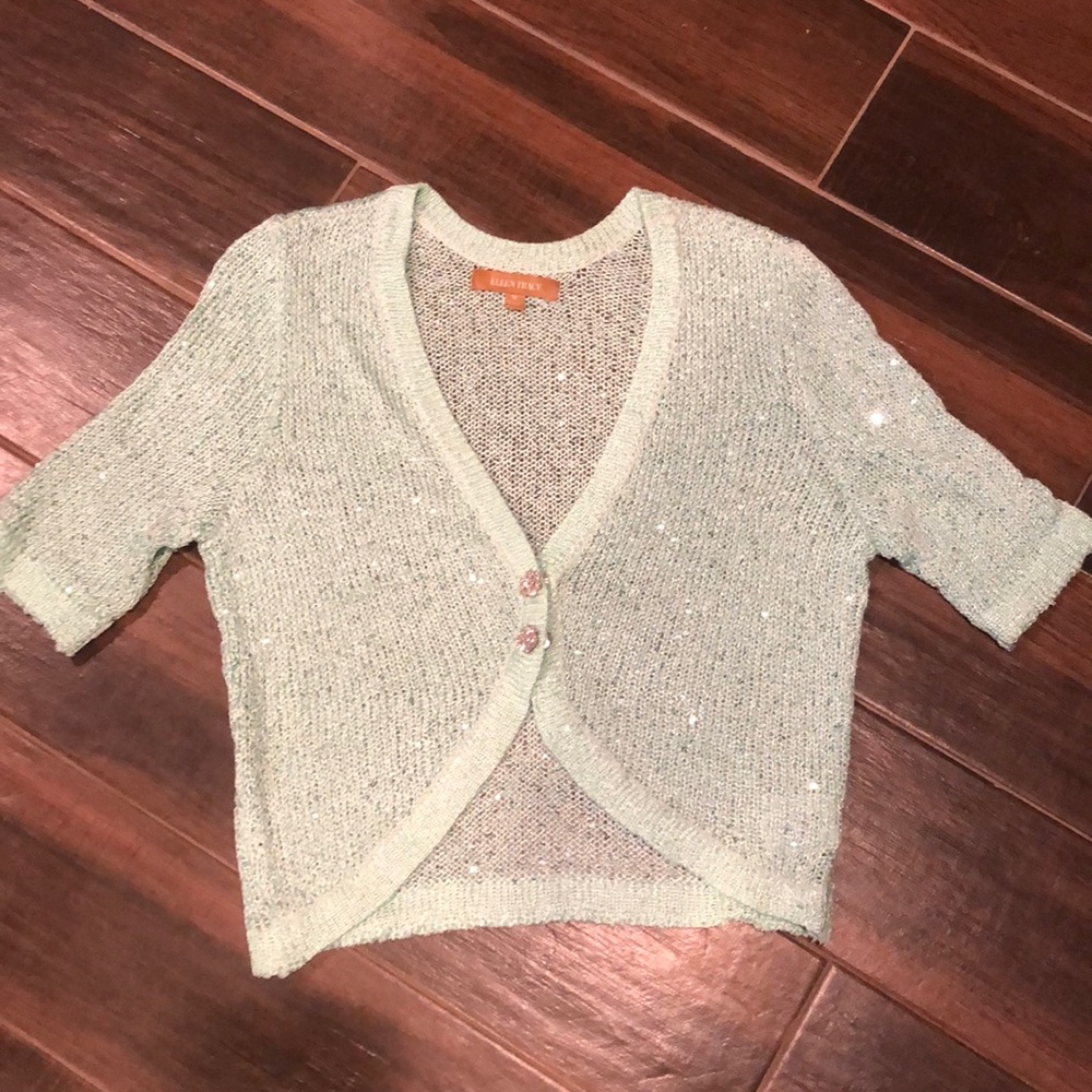 Mint green and sequined Ellen Tracy shrug